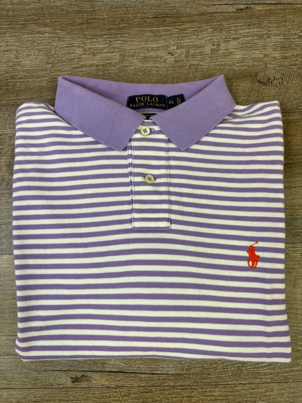 Polo Ralph Lauren Custom Fit Striped Polo Shirt XL Purple White Classic Preppy